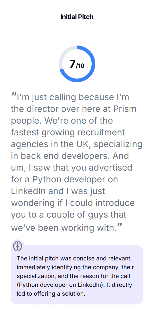 Initial pitch feedback